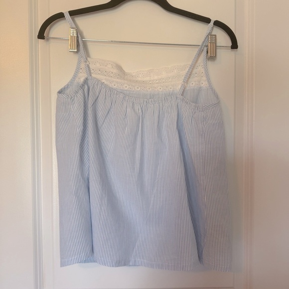 Shabby Chic Blue and White Striped Pajama Set with Lace Trim Size Medium - Picture 7 of 8